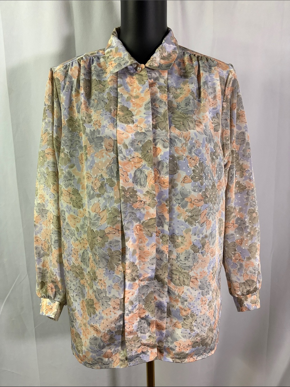 Vintage The American Collection Floral Polka Dot Long Sleeve Button Front Blouse